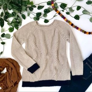 Olive + Oak Cream Knit Sweater with Blue Trim